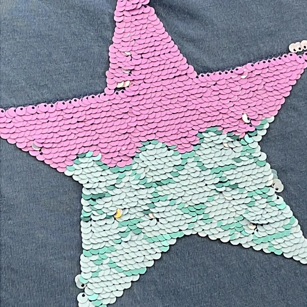 Gap Kids M 8-10 Blue Moving Sequins Star Cotton‎ Blend T Shirt